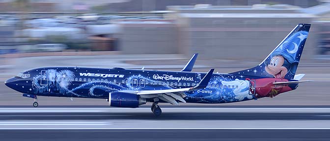 Westjet 737-8CT C-GWSZ Magic Plane, Phoenix Sky Harbor, April 5, 2015